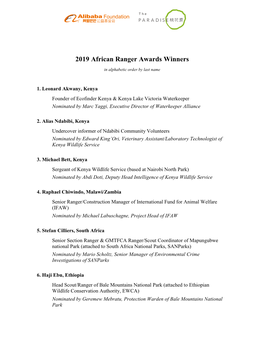 2019 African Ranger Awards Winners