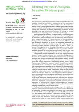 Celebrating 350 Years of Philosophical Transactions: Life Sciences Papers Rstb.Royalsocietypublishing.Org Linda Partridge