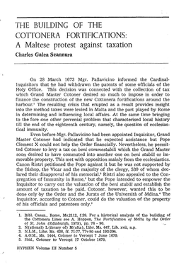 THE BUILDING of the COTTONERA FORTIFICATIONS: a Maltese Protest Against Taxation Charles Galea Scannura