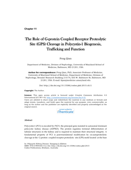 The Role of G-Protein Coupled Receptor Proteolytic Site (GPS) Cleavage in Polycystin-1 Biogenesis, Trafficking and Function