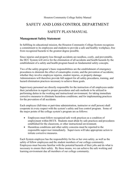 Safety and Loss Control Department