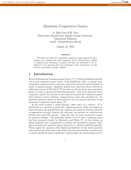 Quantum Cooperative Games