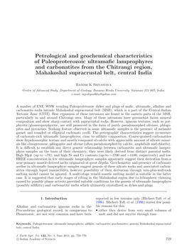 Petrological and Geochemical Characteristics of Paleoproterozoic Ultramafic Lamprophyres and Carbonatites from the Chitrangi