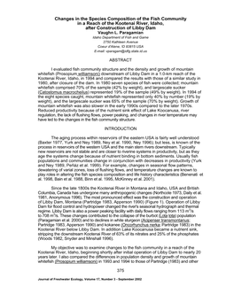 Changes in the Species Composition of the Fish Community in a Reach of the Kootenai River, Idaho, After Construction of Libby Dam Vaughn L