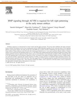 BMP Signaling Through ACVRI Is Required for Left–Right Patterning in the Early Mouse Embryo