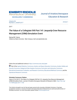 The Value of a Collegiate FAR Part 141 Jeopardy-Crew Resource Management (CRM)-Simulation Event