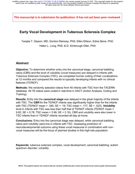 Early Vocal Development in Tuberous Sclerosis Complex