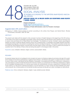 Social Analysis of Women According to the Writers Anar Rzayev and Da- Niel Brown Análisis Social De La Mujer Según Los Escritores Anar Rzayev Y Daniel Brown