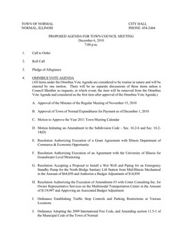 Town of Normal City Hall Normal, Illinois Phone: 454-2444