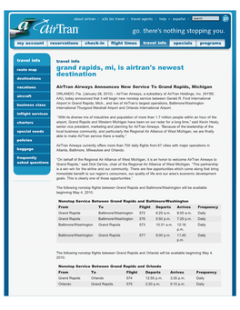 Grand Rapids, MI Is Airtran Airways' Newest Destination