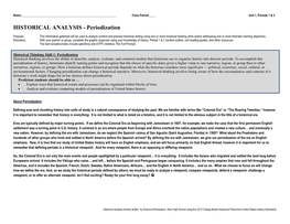 HISTORICAL ANALYSIS - Periodization