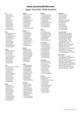 Upper Deck MLS 2010 Checklist