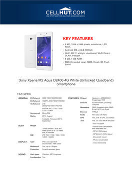 Sony Xperia M2 Aqua D2406 4G White (Unlocked Quadband) Smartphone