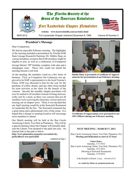 The Florida Society of the Sons of the American Revolution Fort Lauderdale Chapter Newsletter