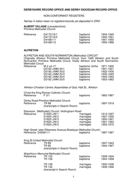 Non-Conformist Register List