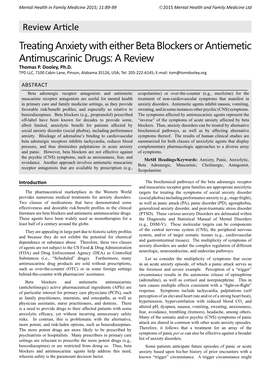 Treating Anxiety with Either Beta Blockers Or Antiemetic