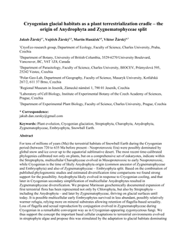 Cryogenian Glacial Habitats As a Plant Terrestrialization Cradle – the Origin of Anydrophyta and Zygnematophyceae Split