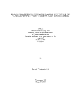 Readers As Co-Producers of Meaning: Frames of Reception and the Political Potential of Post-9/11 Military Prison Detainee Memoirs