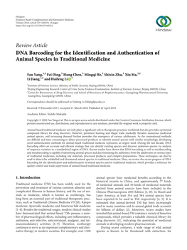 DNA Barcoding for the Identification and Authentication of Animal Species in Traditional Medicine