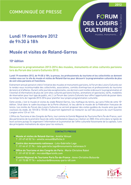 F RUM DES LOISIRS CULTURELS Musées, Monuments