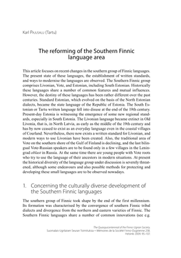 The Reforming of the Southern Finnic Language Area