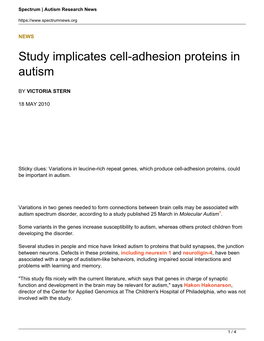 Study Implicates Cell-Adhesion Proteins in Autism