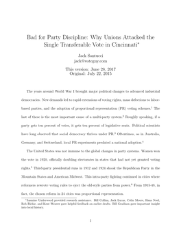 Why Unions Attacked the Single Transferable Vote in Cincinnati∗