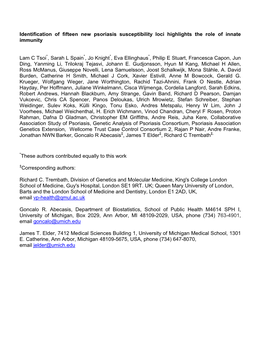 Identification of Fifteen New Psoriasis Susceptibility Loci Highlights the Role of Innate Immunity