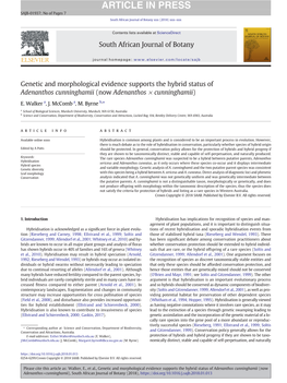 Genetic and Morphological Evidence Supports the Hybrid Status of Adenanthos Cunninghamii (Now Adenanthos × Cunninghamii)