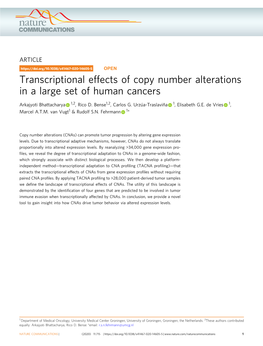 Transcriptional Effects of Copy Number Alterations in a Large Set of Human Cancers