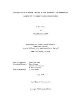 Imagining the Words of Others: Public Memory and Ceremonial Repetition in American Public Discourse