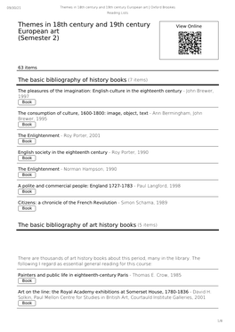 Themes in 18Th Century and 19Th Century European Art (Semester 2)