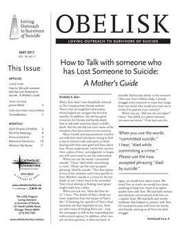 How to Talk with Someone Who Has Lost Someone to Suicide: a Mother’S Guide Horrible Technicolor Detail, to the Moment Kimberly A