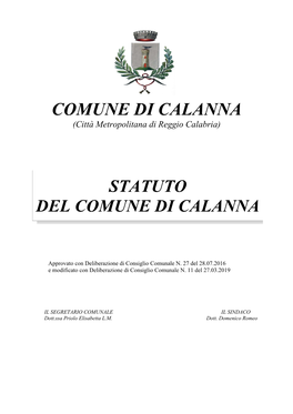 Statuto Del Comune Di Calanna