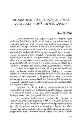 Relaţia Filantropului Emanuil Gojdu Cu Studenţii Români Din Budapesta