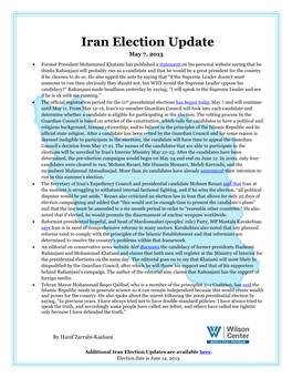 Iran Election Update May 7, 2013