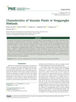 Characteristics of Vascular Plants in Yongyangbo Wetlands Kwang-Jin Cho1 , Weon-Ki Paik2 , Jeonga Lee3 , Jeongcheol Lim1 , Changsu Lee1 Yeounsu Chu1*