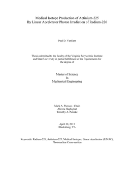 Medical Isotope Production of Actinium-225 by Linear Accelerator Photon Irradiation of Radium-226