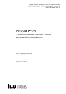 Passport Power – Citizenship by Investment Programmes Exploiting Spatiotemporal Hierarchies of Passports