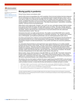 Moving Quickly in Pandemics BMJ: First Published As 10.1136/Bmj.M2730 on 9 July 2020