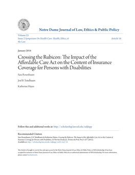 The Impact of the Affordable Care Act on the Content of Insurance Coverage for Persons with Disabilities, 25 Notre Dame J.L