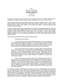 272-1 MINUTES of MEETING BOARD of TRUSTEES VOLUME 272 July 12, 2013