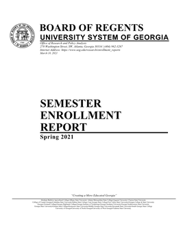 SEMESTER ENROLLMENT REPORT Spring 2021