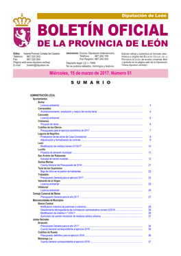 BOLETÍN OFICIAL DE LA PROVINCIA DE LEÓN Edita: Imprenta Provincial