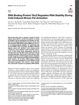 RNA Binding Protein Ybx2 Regulates RNA Stability During Cold-Induced Brown Fat Activation