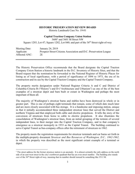 Capital Traction Company Union Station 36001 and 3601 M Street NW Square 1203, Lot 47; Square 1202, Lot 840; and Part of the 36Th Street Right-Of-Way