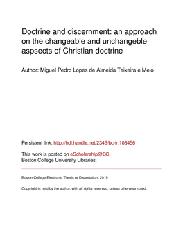 Doctrine and Discernment: an Approach on the Changeable and Unchangeble Aspsects of Christian Doctrine