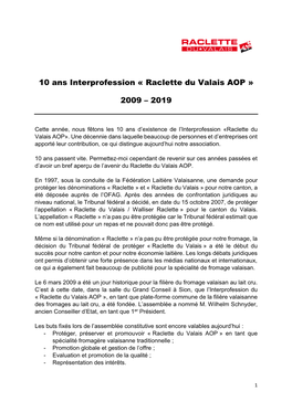 10 Ans Interprofession « Raclette Du Valais AOP » 2009 – 2019
