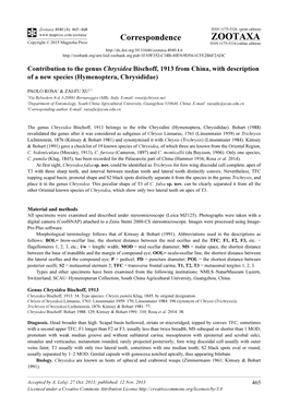 Contribution to the Genus Chrysidea Bischoff, 1913 from China, with Description of a New Species (Hymenoptera, Chrysididae)