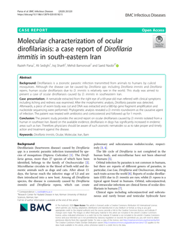 Molecular Characterization of Ocular Dirofilariasis: a Case Report of Dirofilaria Immitis in South-Eastern Iran